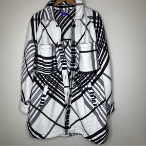 Future Collective Kahlana Barfield Brown black white plaid Shacket coat Large